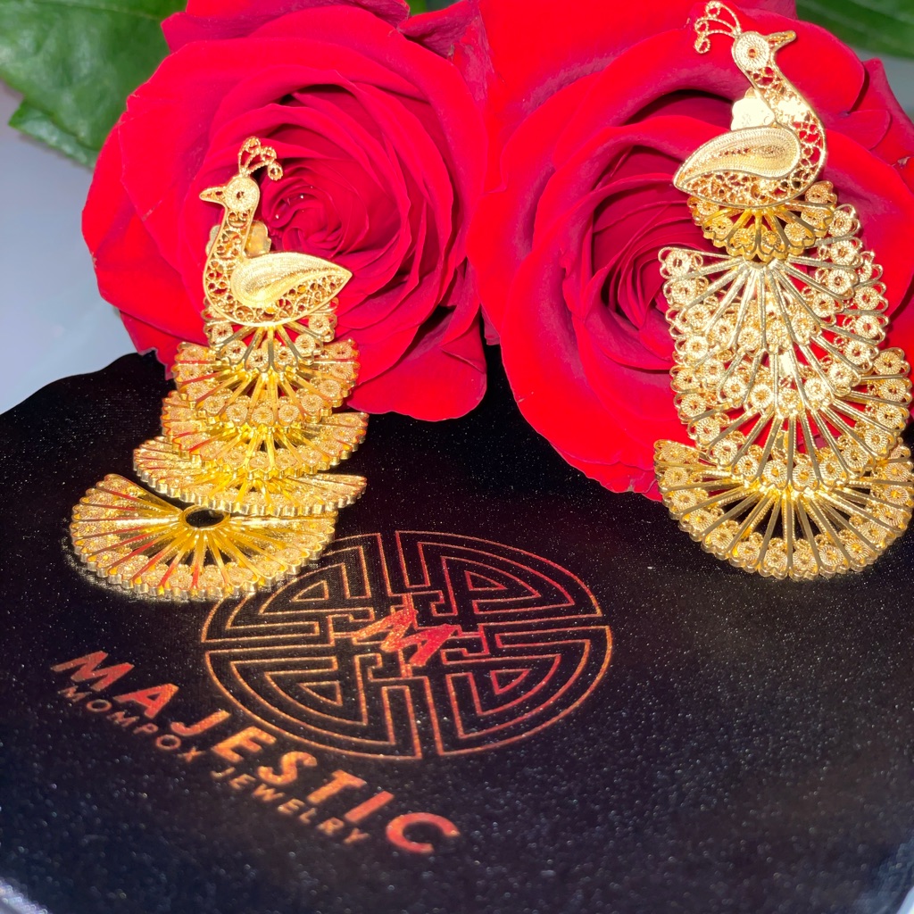 Peacock Earrings Filigree Silver 925 -18k Plated 220$
